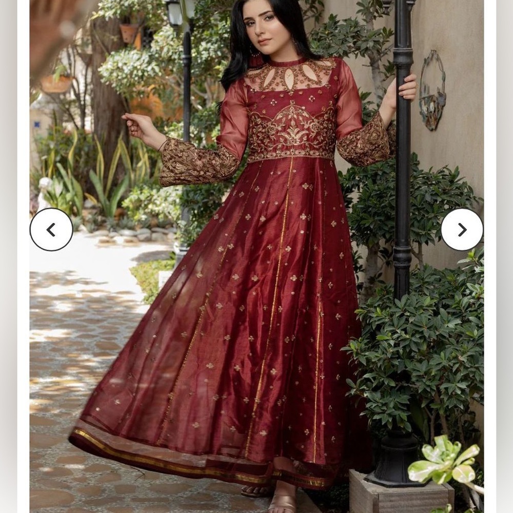 Elegant read and gold fancy pakistani indian maxi dress